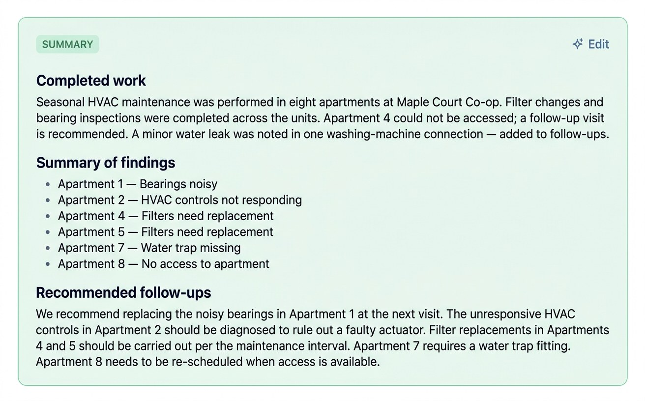 Example of a Veraso Reports auto-generated summary